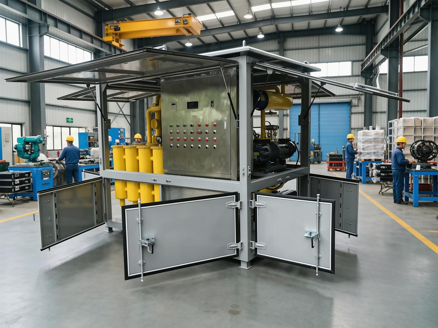 Heating and temperature control components of a vacuum oil purifier